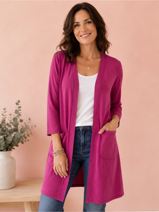 Solitaire Jackets & Blazers - Solitaire Magenta Faux Suede Open Front Cardigan Duster - Size XL - NWT